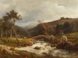 Edward C. Post, Landscape with a Wild Brook and a Bridge, Oil on canvas