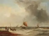Louis Verboeckhoven, Sailing Ships off the Coast, Oil on canvas