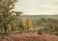 Heath landscape by Fritz von Wille, Oil on cardboard, mounted on panel, offered May 2023