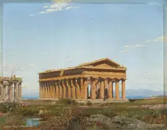 Carl Wuttke, The "Temple of Poseidon" in Paestum, Oil on canvas
