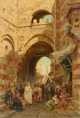 Carl Wuttke, View of Cairo with the Southern Gate and City Walls (Bab Zuweila), Oil on card