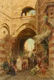 Carl Wuttke, View of Cairo with the Southern Gate and City Walls (Bab Zuweila), Oil on card