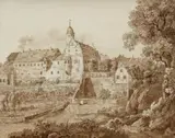Adrian Zingg, View over Meadows and Gardens to Nöthnitz Castle, Pen and brush in brown