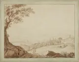 Johann August Nahl, Landscape at Subiaco, Pen and brush in grey and brown
