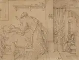 Julius Schnorr von Carolsfeld, The Raising of the Son of the Widow of Sidon, Pen in black and pencil on tracing paper and mounted on other paper
