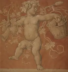 Moritz von Schwind, Allegorical Cycle with Cupids as Personifications of the Four Seasons, Chalk in black and white, watercolour for the background. Each