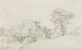 Johann Wilhelm Schirmer, Hilly landscape with fence and trees