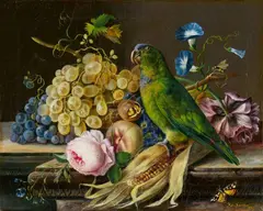 Josef Schuster, Still Life with a Parrot, Oil on canvas