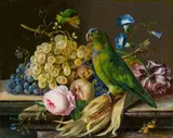 Josef Schuster, Still Life with a Parrot, Oil on canvas