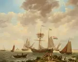 Johannes Hermanus Koekkoek, Beach Scene with Sailing Boats, Oil on canvas