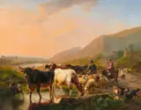 Eugène Verboeckhoven, The Conversation - Evening Landscape with the Homecoming of the Animals