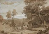 Hans Thoma, Farm in the Black Forest, Pen and brush in brown, chalk in white