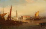View of Venice with the Doge's Palace and St. Mark's Tower by Ludwig (Louis) Mecklenburg, Oil on panel, sold May 2023