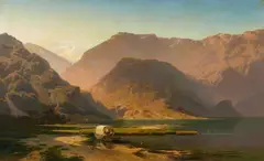 François Roffiaen, Alpine Landscape with a Lake (possibly Lake Lucerne), Oil on canvas (relined)