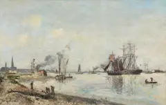 Johan Jongkind, Harbour Entrace at Antwerp, Oil on canvas (relined)