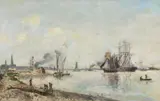 Johan Jongkind, Harbour Entrace at Antwerp, Oil on canvas (relined)