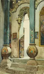 Adolf Seel, A Passage from inside the Church of the Holy Sepulchre in Jerusalem, Watercolour