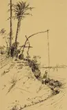 Leopold Carl Müller. genannt Orient-Müller, Five Sketches for the Book "Egypt: Descriptive, Historical, and Picturesque", Pen and ink in black on tinted paper