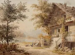 Johann Jakob Meyer, Alpine Landscape in Summer with Staffage, Watercolour over pencil