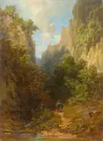 Carl Spitzweg, Couple Walking in a Rocky Gorge, Oil on mahogany panel