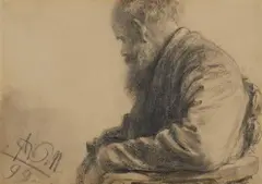 Portrait of an Old Man with Beard by Adolph von Menzel, Black chalk, sold May 2023