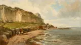 Hermanus Koekkoek II, Cliff in Southern England with Fishermen Hauling in their Nets, Oil on canvas (relined)