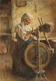 Konstantin Makovsky, Old woman at a spinning wheel, Oil on canvas