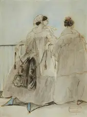 Constantin Guys, La Terrasse, Pen and brown ink, watercolour