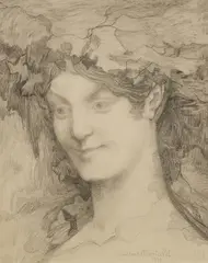 Constant Montald, Study of a Bacchante, Black chalk