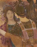 Constant Montald, Two Ladies in Byzantine Attire, Tempera and gold pigment on card