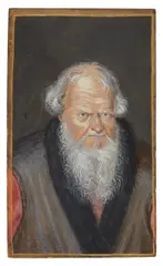 Georg Gärtner the Elder, Portrait of Hans Sachs, Gouache on thin cardboard, playing card printed in woodcut technique on verso, 9 of clubs