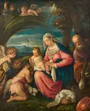 Giovanni Battista da Ponte, The Holy Family with Saint John and an Angel, Oil on canvas (relined)