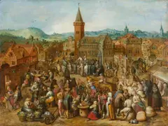 Sebastiaan Vrancx, Market Day in a Flemish Town, Oil on panel