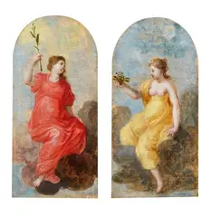 Hendrick van Balen, The Goddesses Aurora and Luna. Pair of Paintings, Oil on panel. Each
