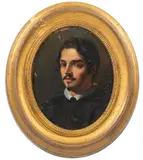 Roman School, 17th century, Portrait of a Young Man with White Collar, Oil on copper