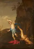 Cornelis van Poelenburgh attributed, Pan and Syrinx, Oil on canvas (relined)
