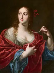 Justus Sustermans, Vittoria della Rovere, Grand Duchess of Tuscany (1622-1694), holding a Broken Pearl Necklace, Oil on canvas (relined)