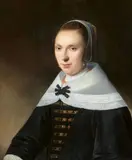 Anthonie Palamedesz., Portrait of a Young Woman with Pearl Earrings and a Gold Necklace, in a Black Dress with a Bodice and Black Bow
