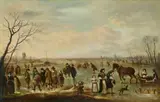 attributed to Aert van der Neer, Ice Skaters, Oil on canvas (relined)
