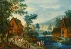 Horseman and Peasants at the Entrance to a Village by Pieter Gijsels, Oil on panel (parquetted), offered May 2023
