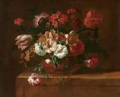 Peter Frans Casteels, Vase of Flowers on a Stone Plinth, Oil on canvas (relined)