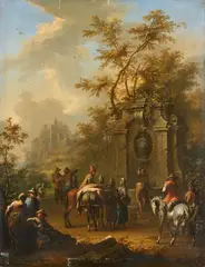 Franz de Paula Ferg, Resting Figures by a Well, Oil on panel