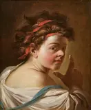 French School, 2nd half 18th century, Boy with a red Headband looking over his Shoulder, Oil on canvas (relined)