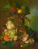 Jan van Os, Still Life with a Goldfish Bowl, Birds' Nests, Fruit and Flowers on a Stone Plinth, Oil on panel
