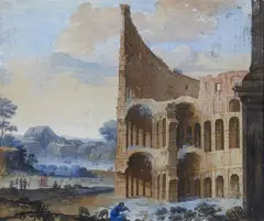 Pierre Patel, Landscape with an antique arena, Gouache on paper