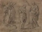 The Baptism of Christ by Santi di Tito circle of, Black and white chalk, sold May 2023