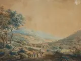 South German Landscape with a Rider and Travellers by Johann Jakob Dorner the Younger, Watercolour, offered May 2023