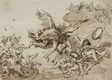Giovanni Domenico Tiepolo, Angels Playing Music, Pen and brush in bown