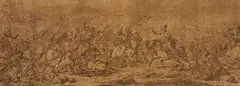 Francesco Simonini, Battle scene, Pen in brown, brush in brown and grey