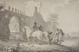 Johann Georg Pforr, Riders and Carts at a Medieval City Wall, Pen and brush on laid paper (J. HONIG & ZOONEN)